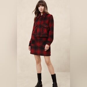 Banana Republic Holiday Plaid Woven Cropped Fall Pea Coat Jacket Shacket XSP